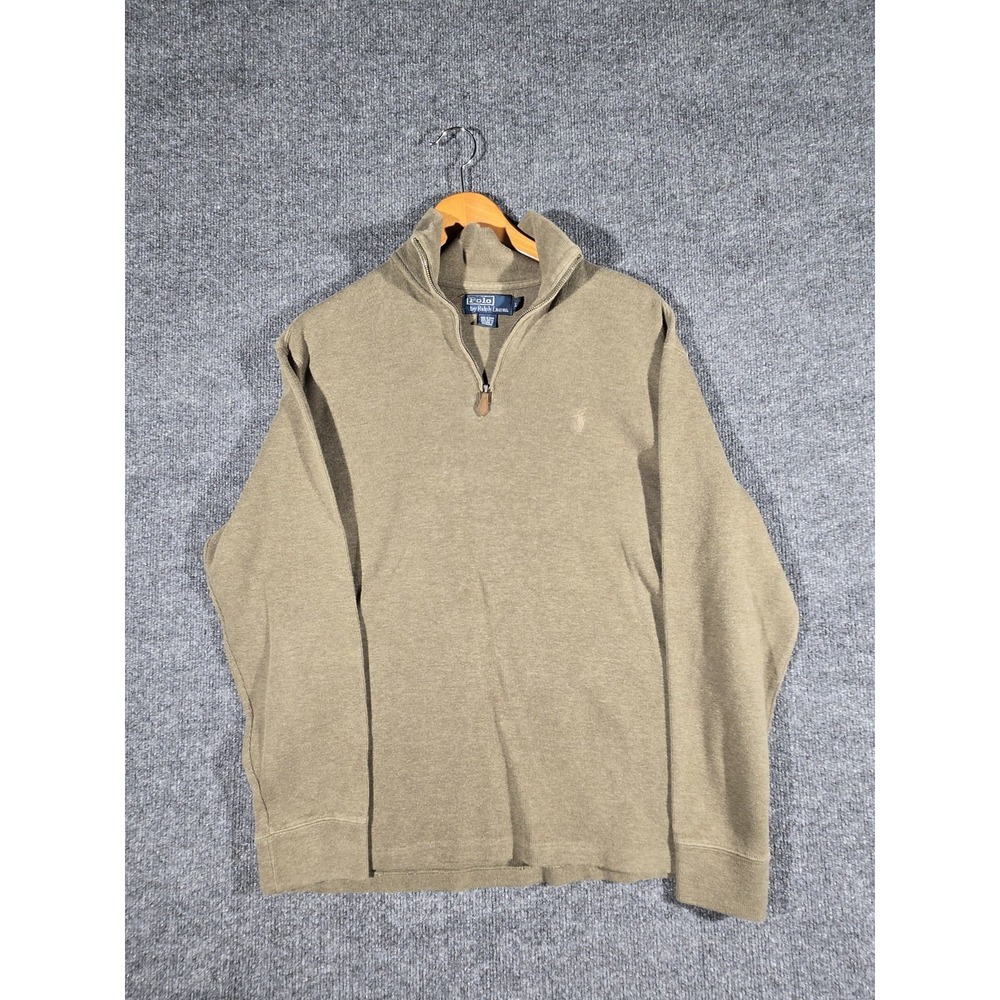 Polo Ralph Lauren Mens XL Quarter Zip Sweater Khaki Tan Cotton Pullover Pony